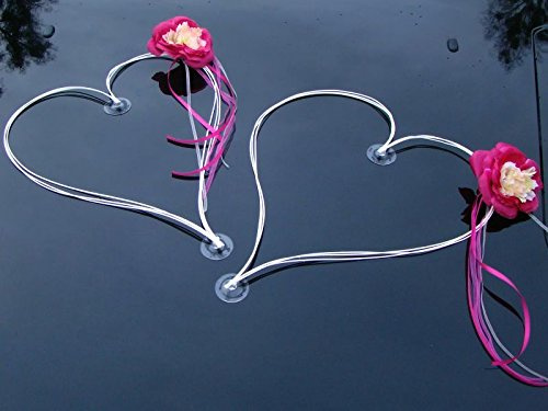 DEKORIERT Ratan Herzen Auto Schmuck Braut Paar Rose Deko Dekoration Autoschmuck Hochzeit Car Auto Wedding Deko (Pink/Weiß)