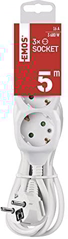 EMOS - 3-Fach Steckdosenleiste 5m - 3 Schuko-Steckdosen 45° gedreht - 250 V, 16 A, 3680 W - hochwertige PVC-Isolierung - H05VV-F3G 1,5 mm2 - erhöhter Berührungsschutz - IP20 für Innen - weiß