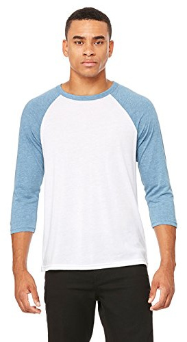 BELLA+CANVAS Unisex Three-Quarter Sleeve Baseball Tee - White/Denim