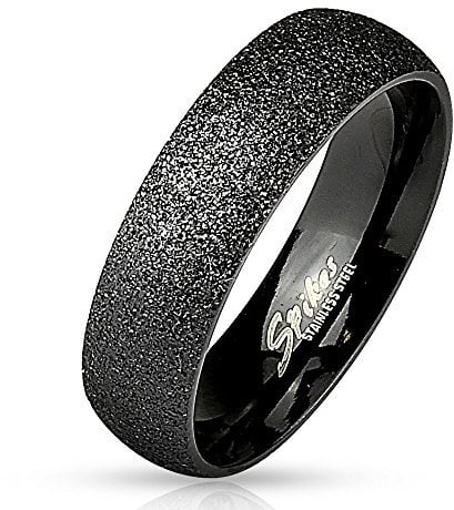 Bungsa 49 (15.6) Sandgestrahlter schwarzer Ring Edelstahl Frauen & Männer 49-70 (Herren Damen Fingerring Partnerringe Verlobungsringe Trauringe Damenring Edelstahlring Diamant Optik Glitter Glitzer