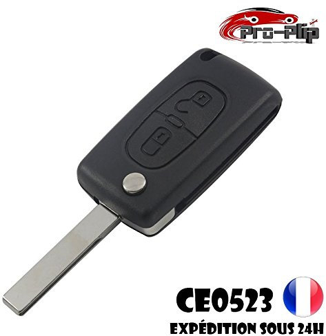 Clé Plip 2 Boutons Compatible pour Peugeot 3008 5008 modèle CE0523 Lame avec rainure Coque boitier de Télécommande @Pro-Plip