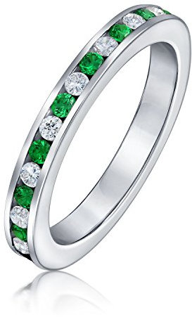 Bling Jewelry 925er Sterling-Silber Grünen/Weiß Farbe Smaragd CZ Ewigkeit Kanalfassung Ring Gr. 56
