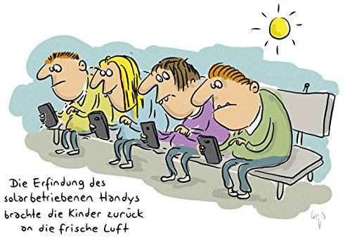 1709 Cartoonpostkarte Solarhandy, Mario Lars