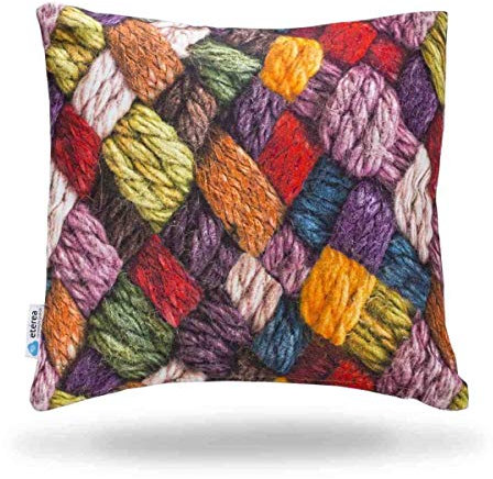 etérea Baumwolle Dekokissen Wolle Bunt 40x40 cm - Dekorativer Kissenbezug ohne Füllkissen - Oekotex Standard Kissenhülle für Sofa Wohnzimmer Schlafzimmer - Beidseitigem Druck und Reißverschluß