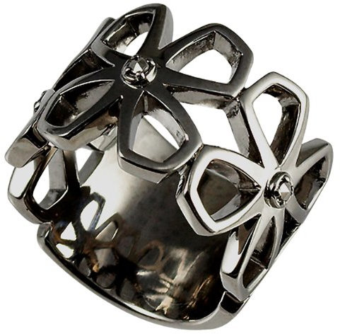 caï women Damen-Ring Blume 925 Sterlingsilber schwarz rhodiniert Markasit Gr. 53 (16.9) C1131R/90/B3/2/53