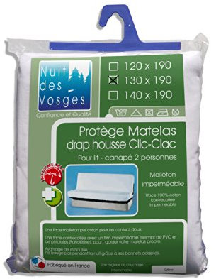 Nuit des Vosges 2090918 Céline Protège Matelas Imperméable Spécial Banquette Coton Blanc 130 x 190 cm