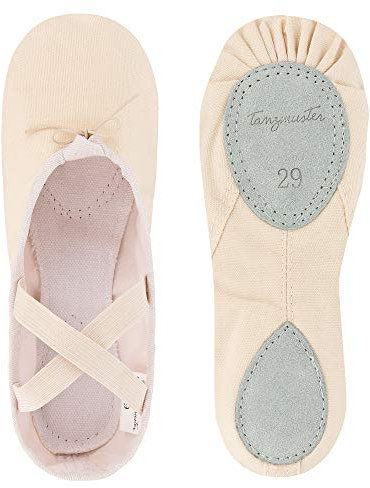 tanzmuster Ballettschuhe Damen - Charlie - Geteilte Ledersohle - Sandfarben Größe 45- Ballettschläppchen für Erwachsene - rosa beige Tanzschuhe fürs Ballett
