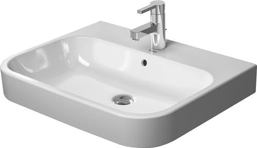 Duravit Möbelwaschtisch Happy D.2 65cm mit Überlauf, mit Hahnlochbank, 1 Hahnloch, geschliffen, 2318650027, Farbe: Weiß