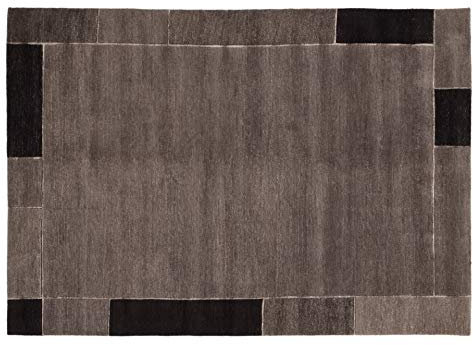 SOPRANO BORDER echter original handgeknüpfter Nepal Teppich in dk.grau, Größe: 70x140 cm