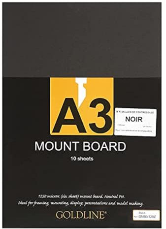 Clairefontaine GMB3/120Z - Packung mit 10 Bogen Passepartouts Goldline, 1,25mm DIN A3 29,7x42cm, Vorderseite glatt und Schwarz, Rückseite Elfenbein, ideal für die Einrahmung, 1 Pack