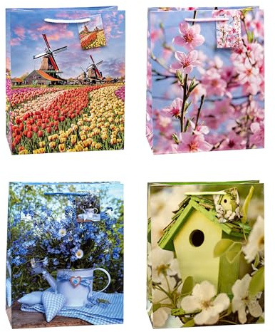 TSI Geschenktüten FRÜHLING, 12er Packung, Größe: Groß (HxBxT 32 x 26 x 13,5 cm), Art. Nr. 83310