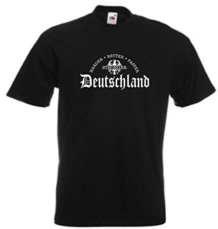 T-Shirt Deutschland, Harder Better Faster Stronger, schwarzes Baumwoll Ländershirt mit weißem Brustdruck, auch große Größen (WMS05-03a) XXL