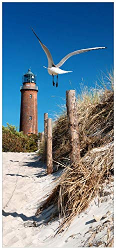 posterdepot ktt0237 Türtapete Türposter Möwe am Strand mit Leuchtturm-Größe 93 x 205 cm
