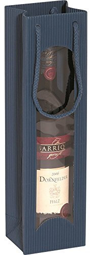 karton-billiger Flaschentragetasche Tragetüte mit Fenster in 4 Farben für 1,2 oder 3 Flaschen, 20Stück (1 Flasche, blau)