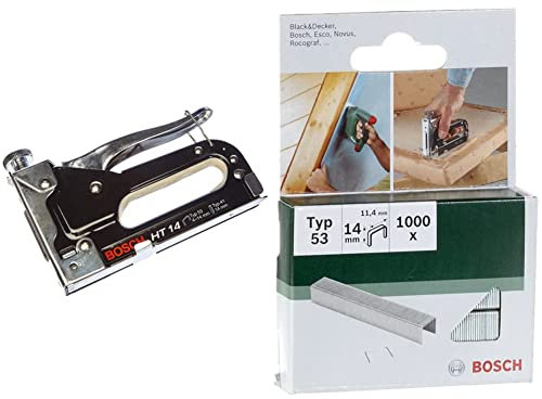 Bosch Accessories Agrafeuse manuelle HT 14 (bois, agrafes de type 53) & 2609255823 Agrafe 11,4 x 0,74 x 14 mm Type 53 Lot de 1000
