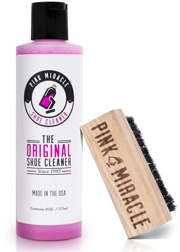 Pink Miracle Bottle - Shoe Cleaner - Fabric Cleaner Solution With Free BONUS Brush - Works on Leather, Whites, Nubuck, Golf Shoes, Basketball Shoes, Boots, Sandals, Home and Car Upholstery - NON TOXIC (8 OZ)