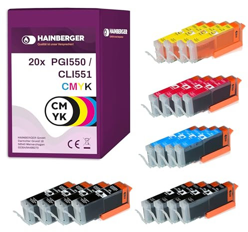 20x Hainberger XXL Patronen für Canon Pixma IP7250 MG5450 MG6350 MX725 MX925 PGI-550 CLI-551