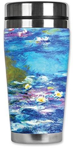 Mugzie 565-MAX Monet: Irises II Stainless Steel Travel Mug with Insulated Wetsuit Cover, 20 oz, Black by Mugzie