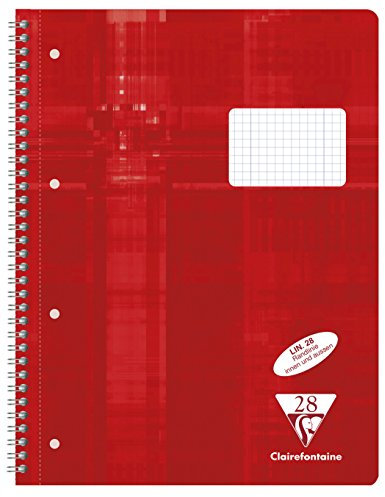 Clairefontaine 68252C - Collegeblock / Schulheft mikroperforiert mit Ringbuchlochung, DIN A4+ 80 Blatt 90g, Lineatur 28 durchgehend kariert mit Doppelrand, Rot, 1 Stück