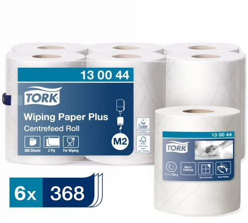 Tork 130044 Starke Mehrzweck Papierwischtücher für das M2 Innenabrollung Spendersystem / 2-lagiges stabiles Papier in Weiß/mit Quick Dry Funktion, 6 x 125 Meter