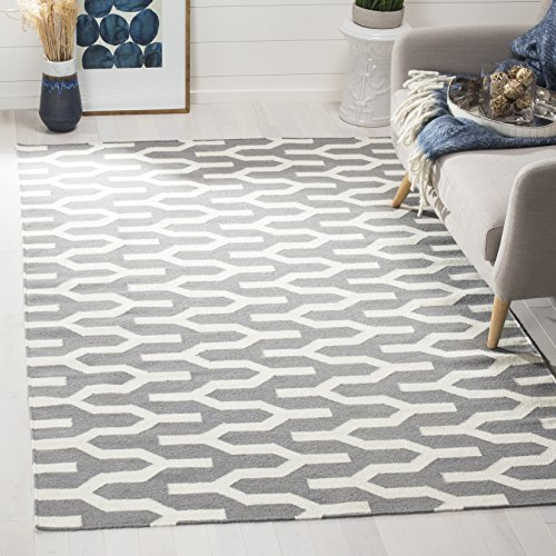 SAFAVIEH Dhurries Collection Accent Rug - 4' x 6', Silver & Ivory, Handmade Flat Weave Wool, Ideal for High Traffic Areas in Entryway, Living Room, Bedroom (DHU630A)
