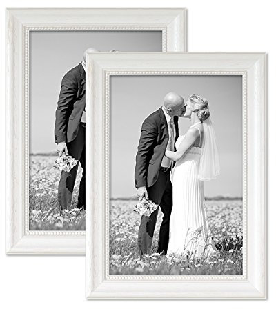 2er Set Bilderrahmen Landhaus-Stil Weiss 20x30 cm Massivholz mit Glasscheibe und Zubehör/Fotorahmen