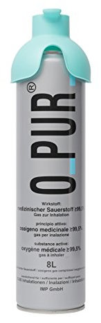 Atemhilfe O-PUR®, reiner Sauerstoff, Sauerstoffmaske, Sauerstoffflasche 8 L Dose