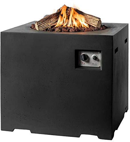 MANIA Feuertisch für den Garten - Gas Feuerstelle ohne Rauch, Funken, Glut & Asche - Gaskamin Outdoor mit 19,5 kW als Stehtisch in Betonoptik schwarz 76 x 76 x 67 cm - Gasfeuerstelle Terrassenkamin