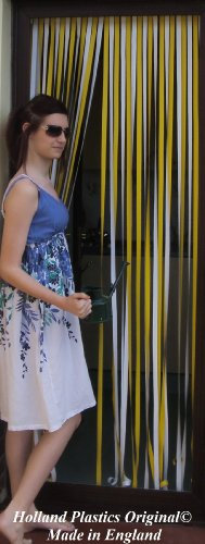 Heavy Duty Bug Blind,Strip Blind-80cm (Standard UK door size) Complete with hooks for Plastic Frames (Select colours from drop down menu) (YELLOW & WHITE)