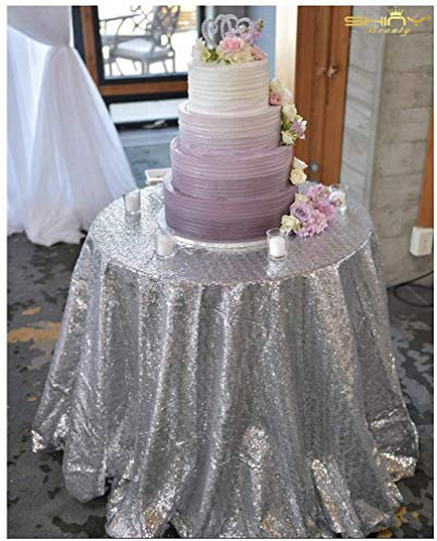 Events Best Choice Silver 48in Round Sequin Table Cover Sparkly Silver Sequin Tablecloths for Elegant Wedding Party for Candy Cake Table Cover Decoration