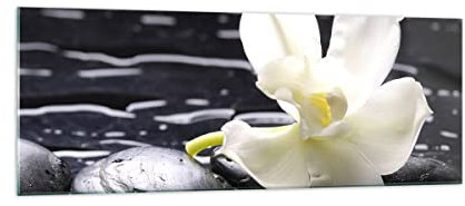 Panorama Bilder auf Glas Spa Orchidee Steine Wasser Glasbild 140x50cm Wandbilder Dekoration Wohnzimmer Schlafzimmer Küche Groß XXL Wanddeko Bild im Glas Wand Kunstdruck Art Modern GAB140x50-0444