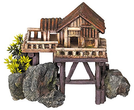 Nobby - Décoration pour aquarium - Avec plantes - Maison en bois - 23 x 12,3 x 17 cm