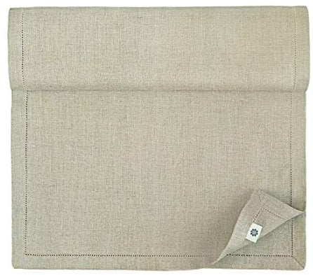 Linen & Cotton Hochwertiger und Eleganter Tischläufer Stoff/ Tischband mit Hohlsaum Florence - 100% Leinen, 43 x 130cm (Natur/ Grau/ Beige) Ideal für Hochzeit Gastronomie Hotel