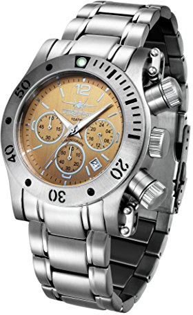 FIREFOX Daredevil FFS140-110 Messing Chronograph Herrenuhr Armbanduhr massiv Edelstahl Sicherheitsfaltschließe 10 ATM Water Resistant