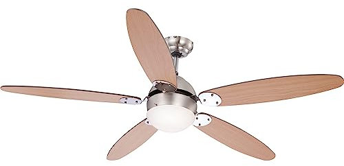 GLOBO Deckenventilator Deckenlampe Vor Rücklauf 3 Stufen Zugschalter Wohnzimmerlampe, Montage an Schrägen, 1x E14, DxH 132 x 40,6 cm
