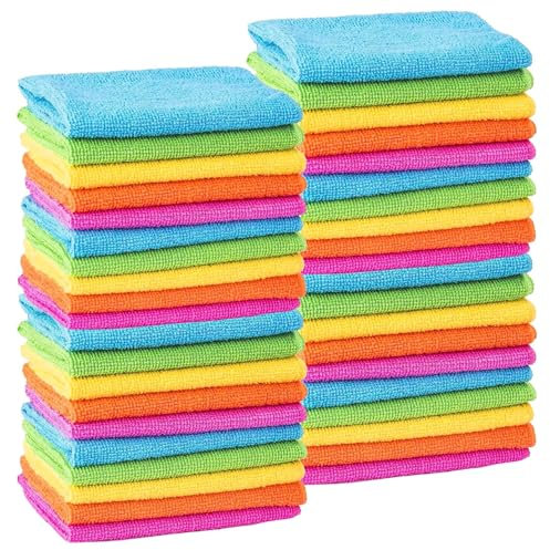 MTS Microfibre Cleaning Cloths 40 Pack, 30x30cm - Soft, Absorbent, Non Abrasive, Washable, Reusable Lint Free Duster Towels - Colour Coded Cloth Essentials for Kitchen, Car, Windows, Bathroom, Dishes
