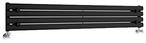 Milano Aruba Black Horizontal Single Oval Panel Radiator - 236mm x 1600mm