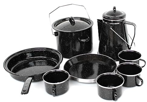11pc Camping Set with Frying Pan Cooking Pot Kettle Cup Plates Travel For Fishing Home Travel Caravan Portable Enamel