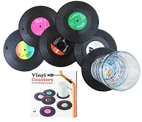 JINBOSHI 6 Pcs Black Retro CD Record Coasters