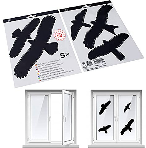 SWISSINNO Adhesivos anticolisión para pájaros – Set de 5 Pegatinas Protectoras para Ventanas – Uso Interior y Exterior – Prevención de Impactos de Aves