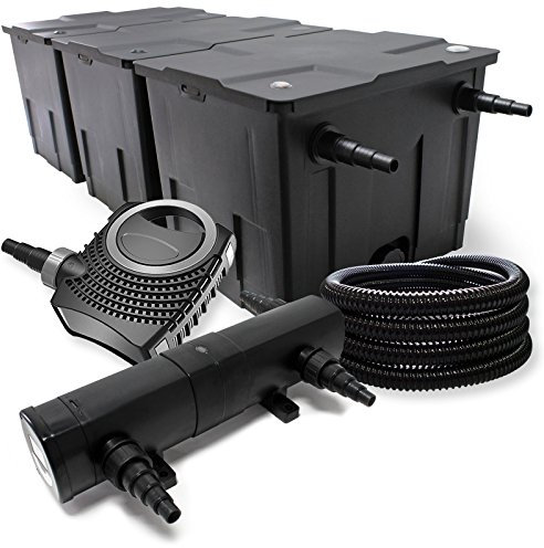 Set filtrante per laghetto Filtro bio da 90000l con Chiarificatore UVC 24W, Pompa 80W e Tubo 25m