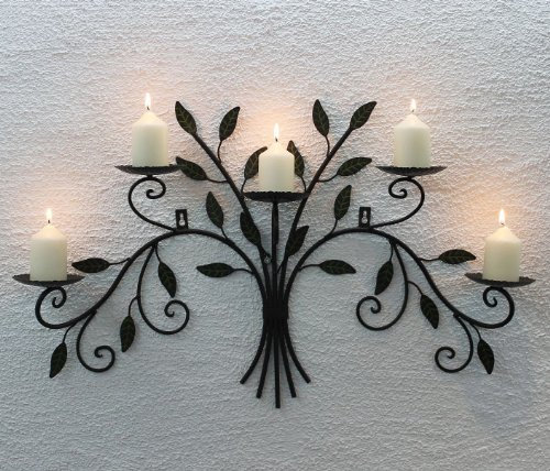 Porta Candele a Parete 12119 Porta Candele in Metallo Ferro-battuto 70 cm Porta Candele