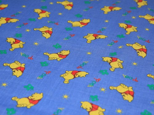 Stoff, Meterware, Baumwoll-Polyester-Mischgewebe, bedruckt „Blauer Winni Pooh“, Breite: 114 cm, Blau.