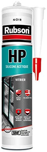 RUBSON HP Mastic Vitrier à base de silicone acétique, certifié SNJF, Coloris Noir, Cartouche 300ml