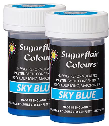 Sugarflair Sky Blue Pastel Food Colouring Paste, Highly Concentrated for Use with Sugar Pastes, Buttercream, Royal Icing or Cake Mix, Subtle Colour Dye - 25g (Pack of 2)