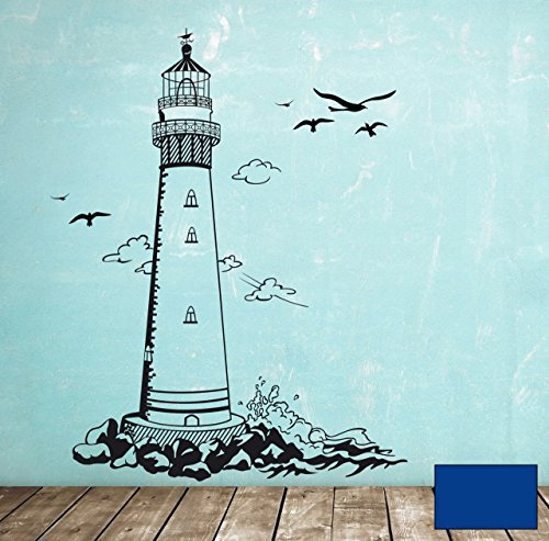 Wandtattoo Wandaufkleber Leuchtturm lighthouse Meer maritim M1465 - ausgewählte Farbe: *Blau* ausgewählte Größe:*XL 100cm breit x 132cm hoch