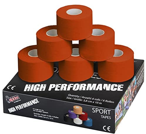 ALPIDEX 6 Rollen Sport Tape Set 3,8 cm x 10 m Gelenk Tapeverband Viele Farben Reißbares Unelastisches Sporttape Hautfreundlich Handball Fußball Volleyball, Farbe:orange
