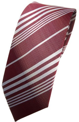 TigerTie - schmale Designer Krawatte in rot bordeaux weinrot silber grau gestreift