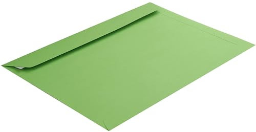 50 Stück, Farbige Briefumschläge, DIN C4, Haftklebung mit Abziehstreifen, Gerade Klappe, 130 g/qm Colorista, Ohne Fenster, Grün, Blanke Briefhüllen