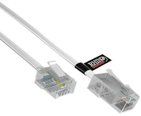 Rhinocables Câble RJ11 vers RJ45 Ethernet, Modem, données, téléphone, ADSL - Cordon de raccordement 20 m blanc